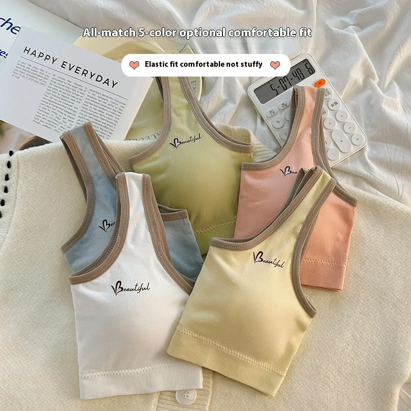 New Girls' Bra with Fixed Cups, Children's Vest Underwear for Development, Suitable for Elementary and Middle School Students