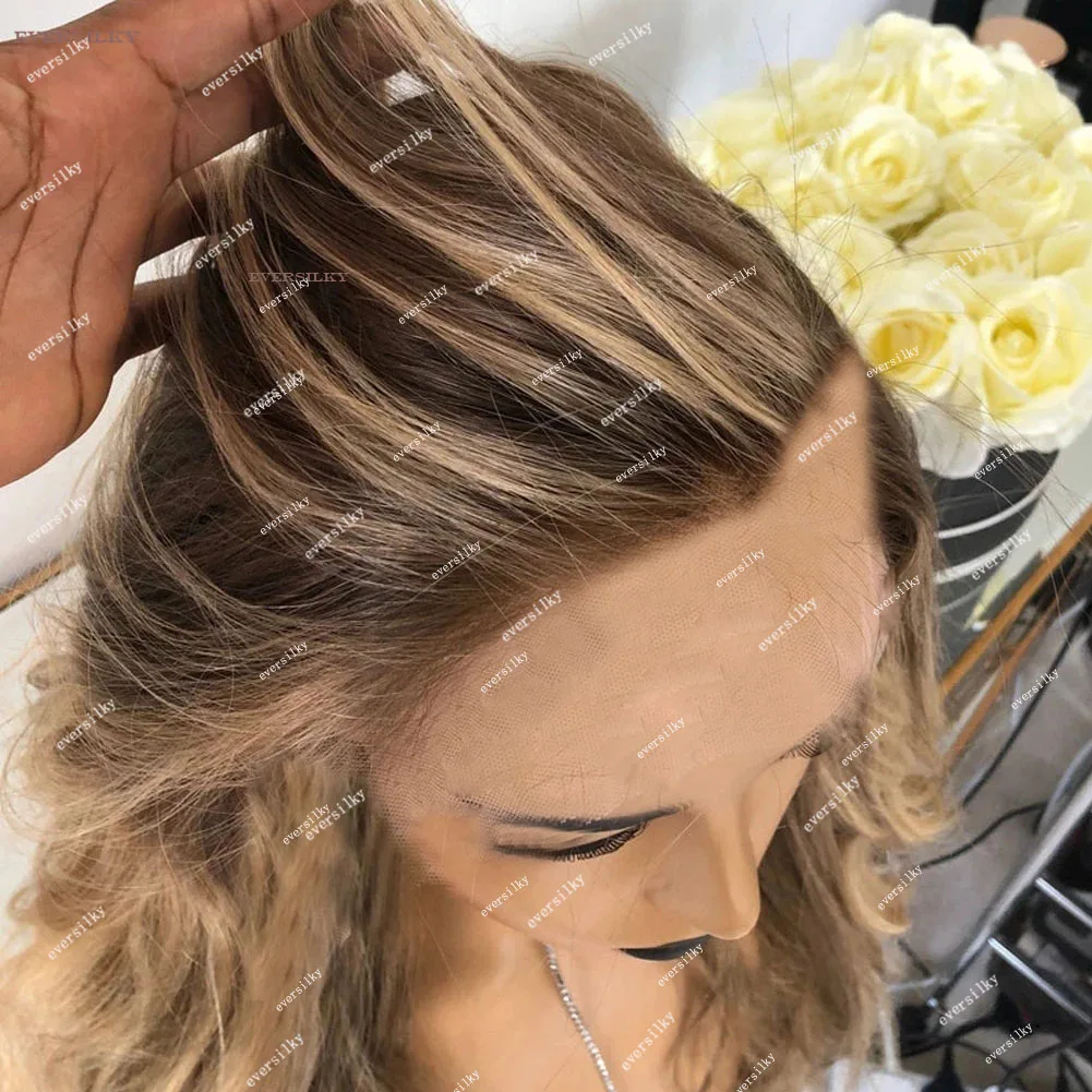 Ombre Chentust Honig blond lose Welle v Teil Perücken 100% jungfräuliches menschliches Haar Highlight Erdbeer braun Wasserwelle voll u Form Ende