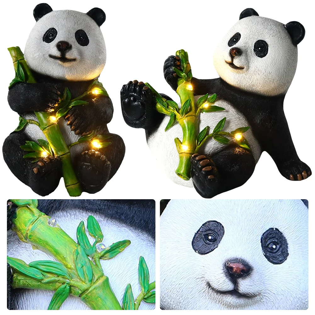 

Panda Statue Solar Light Resin Solar Garden Decor Waterproof Cute Sculptures for Porch Desk Patio Balcony Yard Ornament