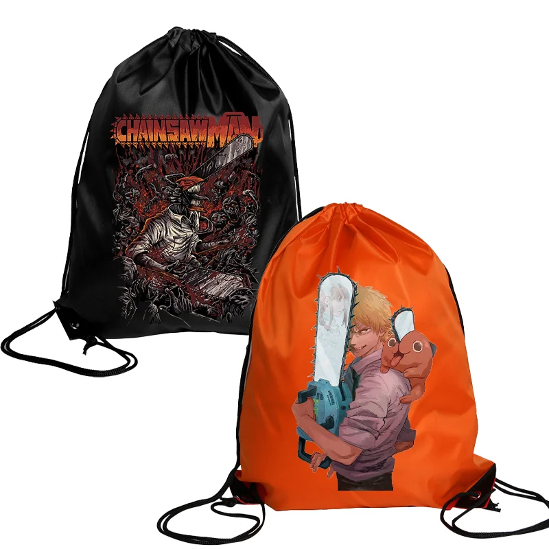 

Chainsaw Man Drawstring Bag Sports Waterproof Backpack Terylene Bundle Pocket Comic Anime Pochita Travel Storage Bags Adult Gift