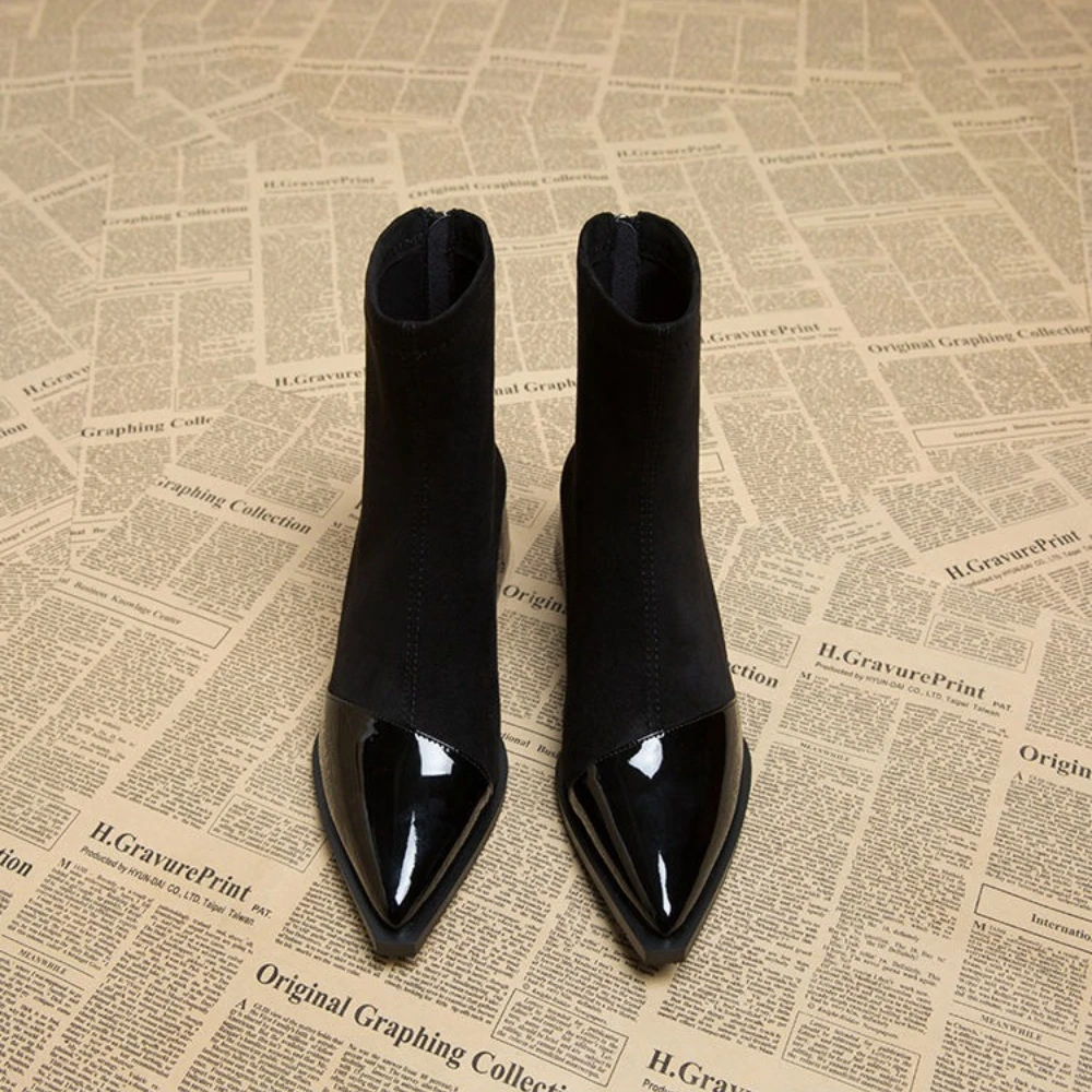 Ankle Boots Women Chunky Mid Heels Suede Shoes Woman Pointed Toe 2026 Trend Winter New Goth Walking Snow Chelsea Botas De Mujer