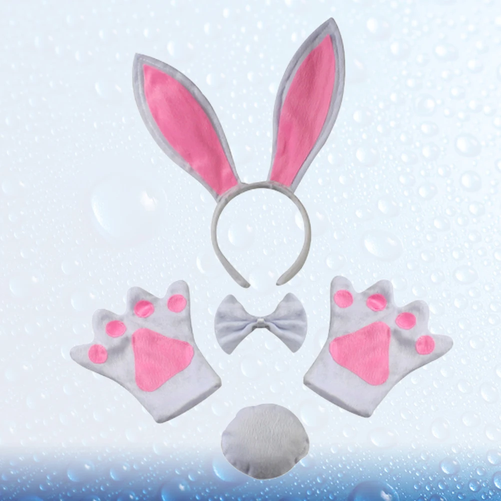 

Four Piece Set White Rabbit Ear Headb Bow Tie Adorable Tail Kids Gloves Cosplay Costume Party Supplies Soft Durable Material