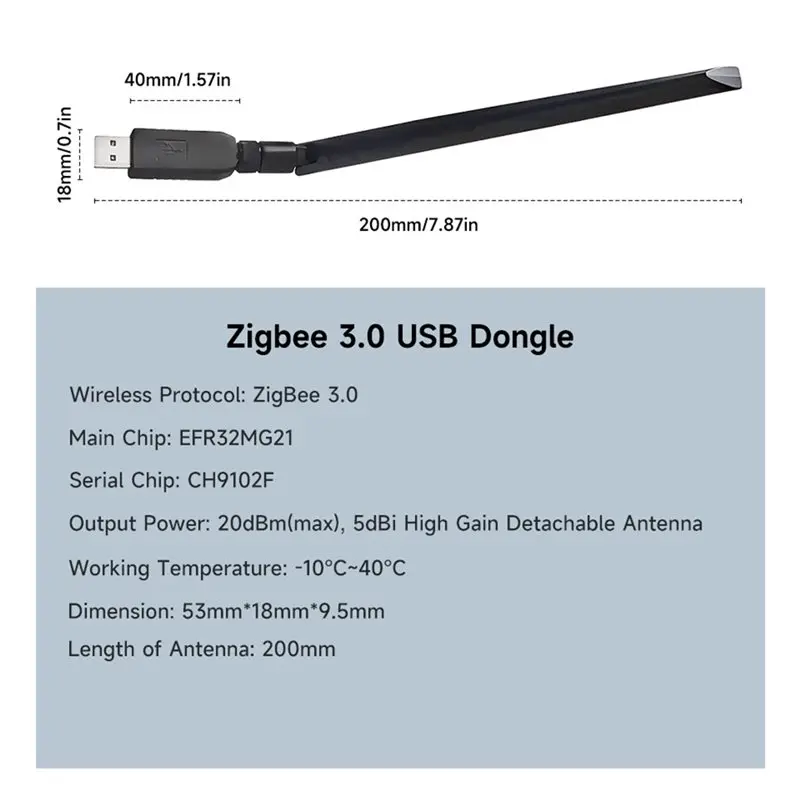 ABQU Zigbee Dongle USB 3.0 Antenna 2MQTT Gateway Max 20DBm for Smart Home Home Assistant Tuya