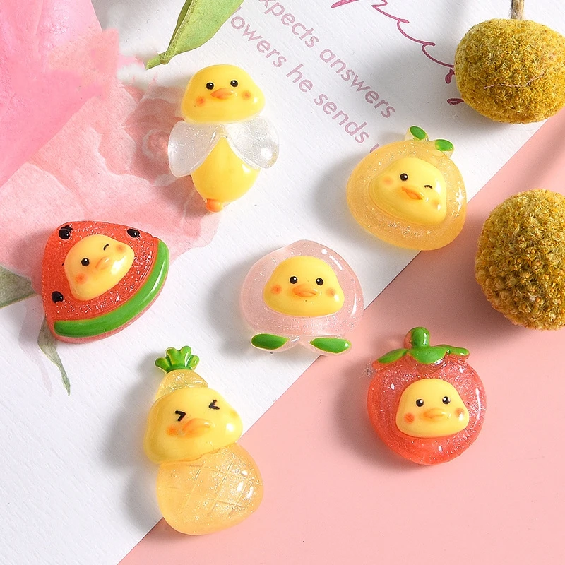 20pcs Jelly Fruits Resin Ornament Accessory Cute Yellow Duck Watermelon Flatback Cabochons Embellishments for Scrapbooking Craft