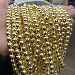 2 3 4 6 8 10mm Golden Plated Hematite Stone Round Loose Spacer Beads For Jewelry Making DIY Bracelet Necklace Accessories