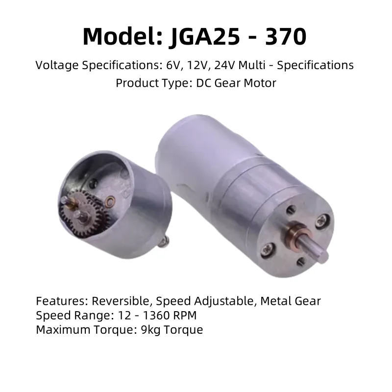 25GA370 DC Gear Motor, Low-Speed Motor With High Torque, 6V/12V/24V, For Model Car Tractor Head