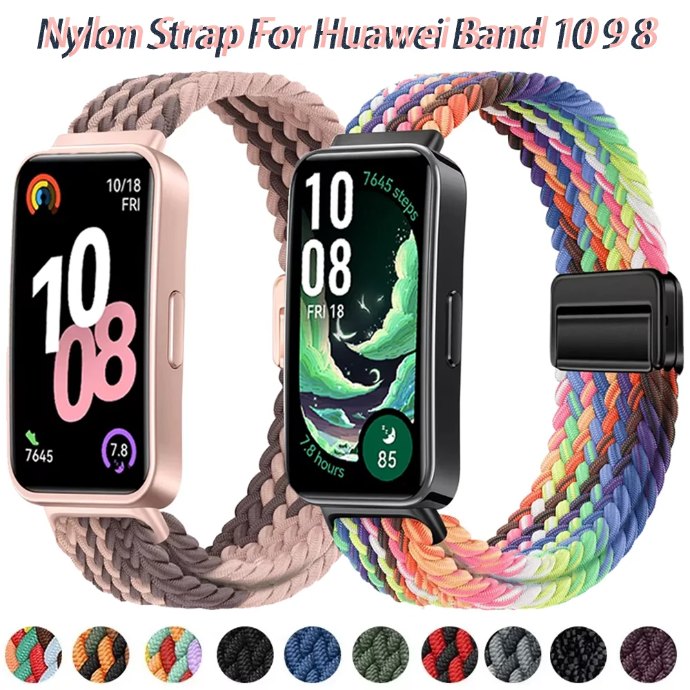 Correa de nailon con hebilla magnética ajustable para Huawei Band 10 9 8, pulsera de bucle trenzado para Huanwei Band 10/9, accesorios de pulsera