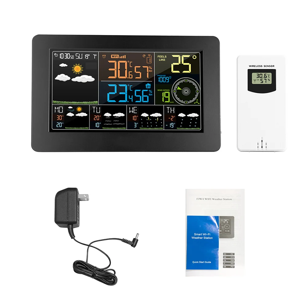 Multifunctional WiFi Weather Station APP Control Smart Monitor Indoor Barometric Wind Speed Digital Clock Functions with Sensor