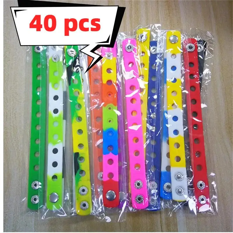 

40pcs/lot Mix Style Random Silicone Bracelet Wristband 18cm Fit Shoe Charms Shoe Buckle Wristband Rubber Wrist Strap