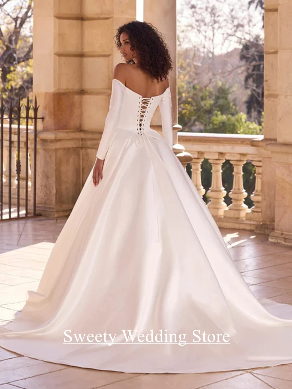 Nowoczesne suknie ślubne dla kobiet, szyte na miarę, z dekoltem w łódkę, długimi rękawami, aplikacjami, trenem typu sweep, gorsetem, suknia ślubna, robe mariée.