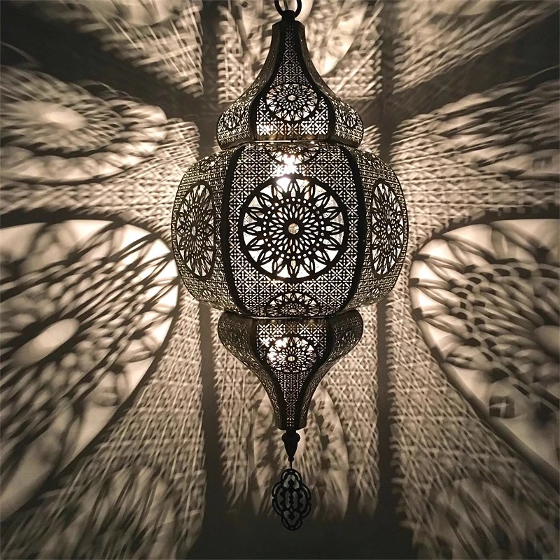 Morocco Classical Carving Hollow-out Wrought Iron Pendant Lights Personality Living Room Bedroom Restaurant Kitchen Hanging Lamp
