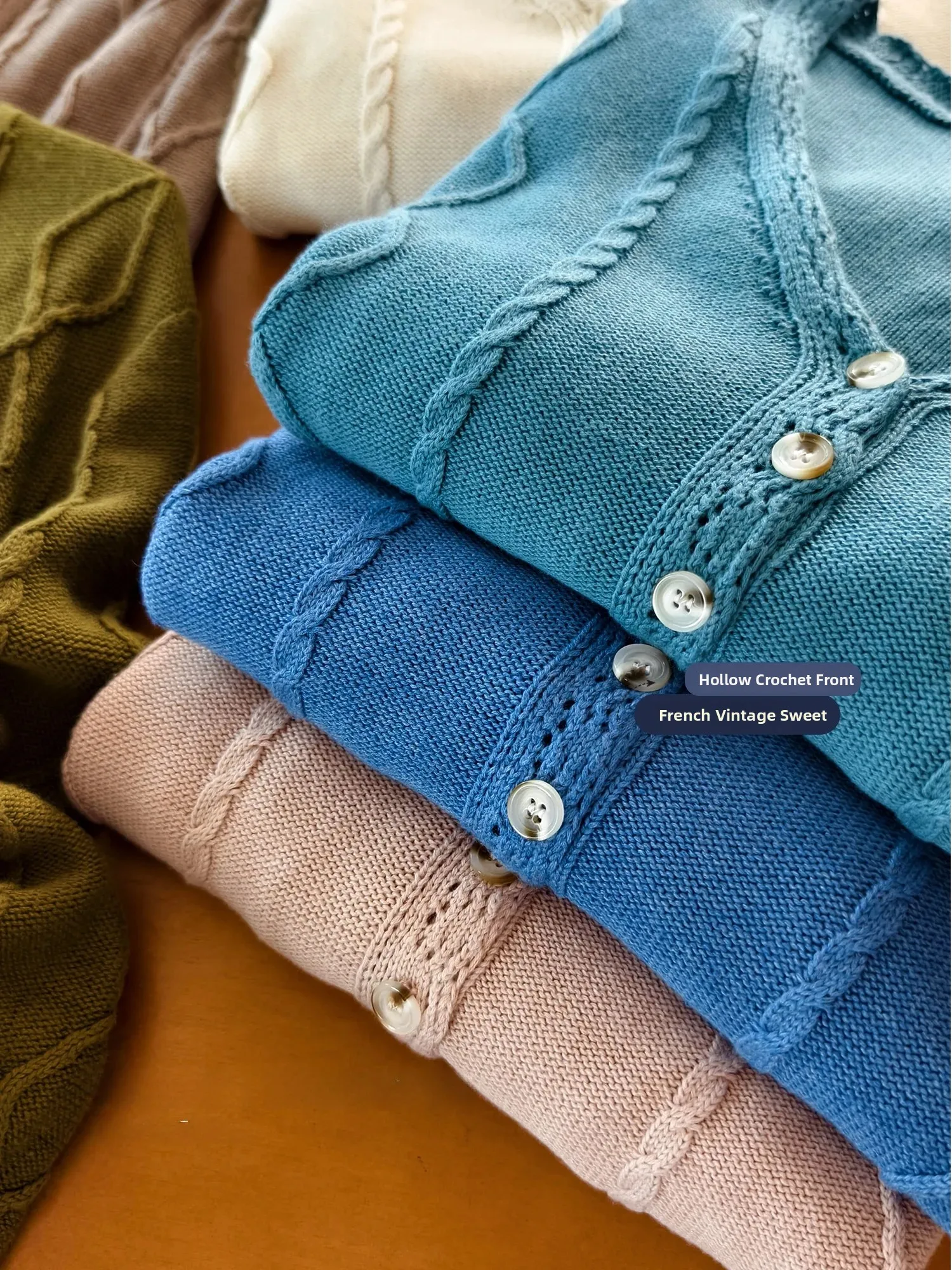 Small Ear Production 100 Cotton Thread 8 Color Multi-strand Yarn V-neck Knitted Open Cardigan 3D Twist Flower Artistic