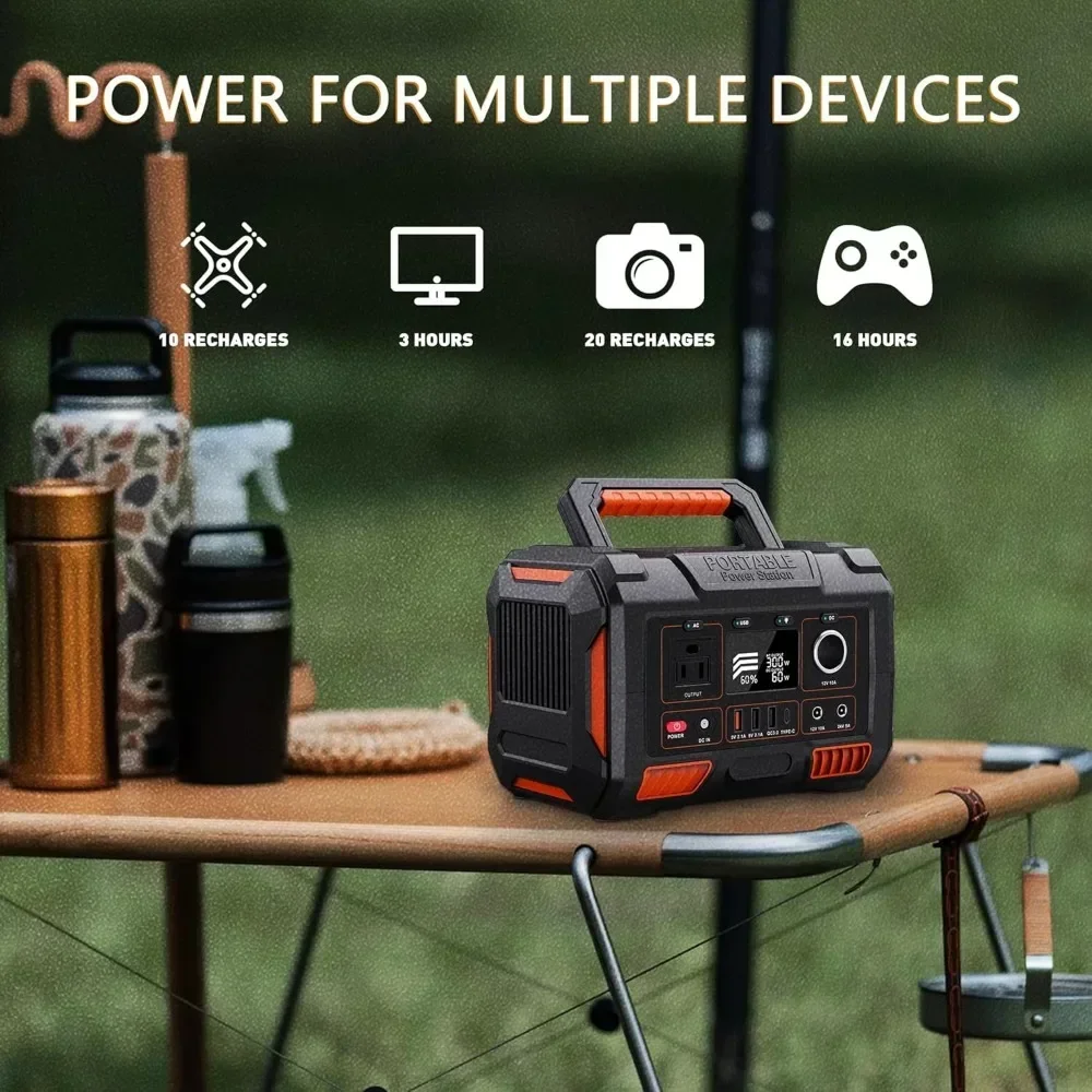 300W Portable Power Station Solar Generator 288Wh/78000mAh Wireless Charging, Backup Battery Outdoor Emergency Mobile Power Bank