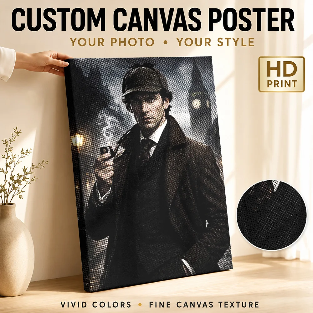 Sherlock Holmes In London Canvas Poster Personalized Photo Expressive Brushwork Wall Art For Home Theater, Cinema Lover Gift