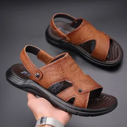 Genuine Leather Men Sandals Summer Classic Men Shoes Slipper Outdoor Sneakers Men Walking Footwear sandalias hombre pantuflas