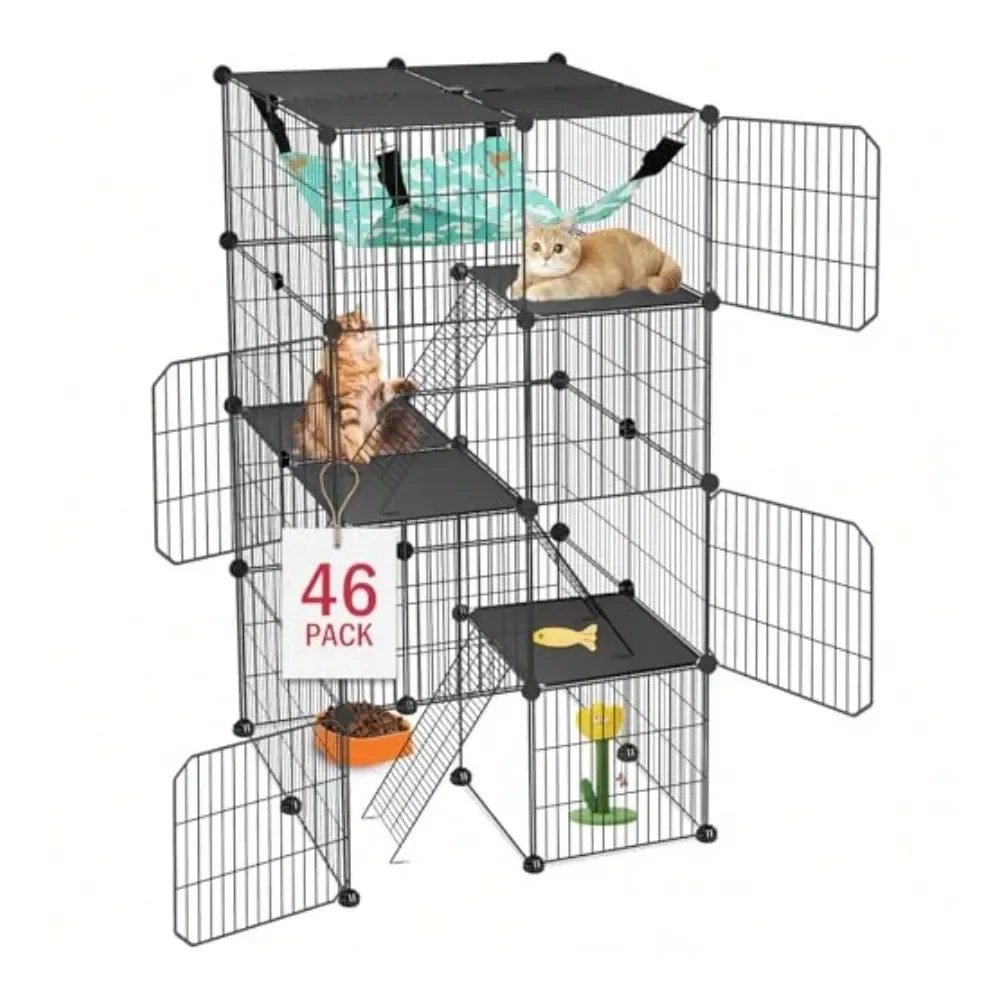 

Cage 4Tier DIY Cat Enclosures Catio Cat Playpen Indoor Outdoor With Hammock Detachable Metal Wire Kennel Cats Crate 2x2x4 Exerc