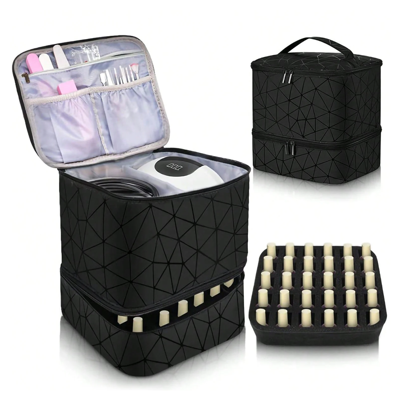 

Large Capacity Cosmetic Bag 30 Bottles Nail Polish Organizer PVC Portable Travel 2 Layer Storage Handbag Nail Polish Organizer