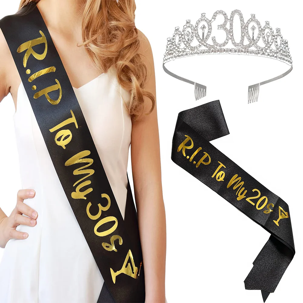 30th Birthday Banner Sash and Tiara Funny 30th Birthday Gift RIP to My 20s Sash to My Youth 30 Years Old Birthday Party Decorati - view 3