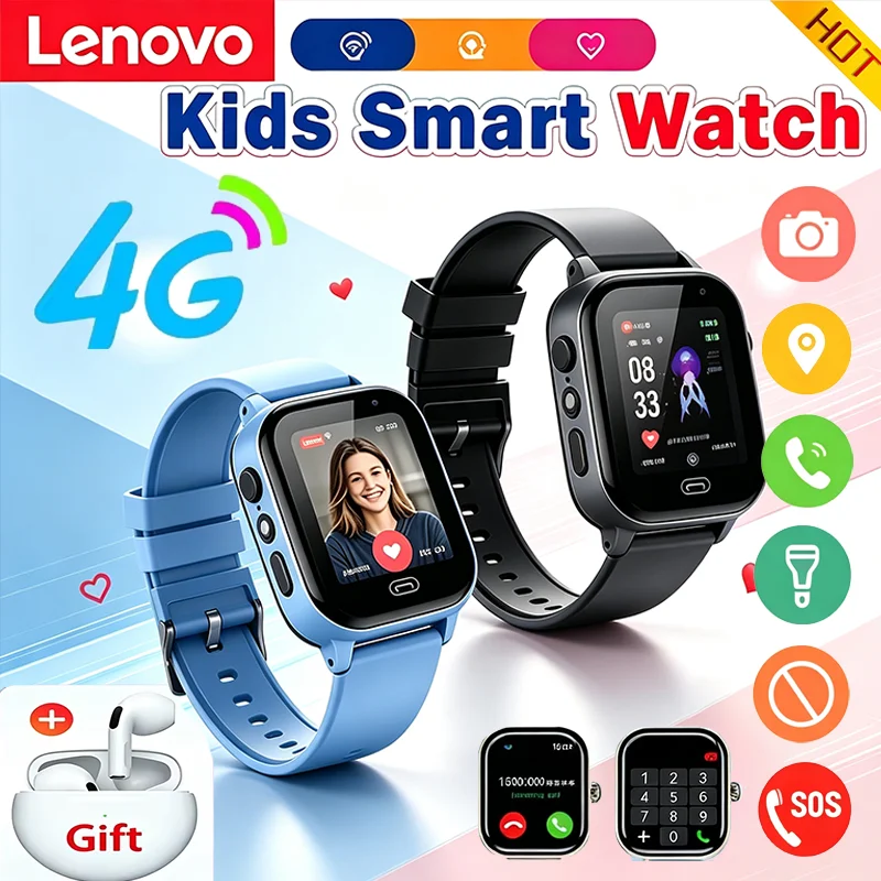 Lenovo 5G Kinder-Smartwatch mit GPS-Ortung, Videoanruf, SIM-Karte, SOS, wasserdicht, Kamera, Upgrade 2027 für Jungen und Mädchen, mit Kopfhörer – Detail 2