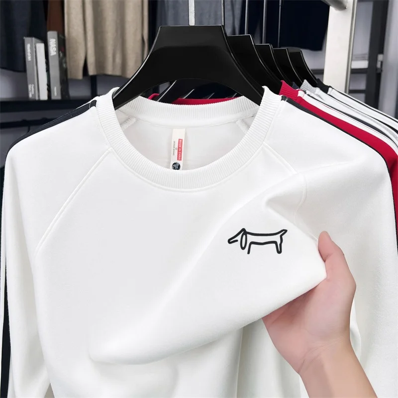 Fashion Striped Sleeves Cotton Print O-Neck Sweatshirt Cotton Soft Keep Warm Long Sleeve Pullover Tops Commute Casual Men's Wear