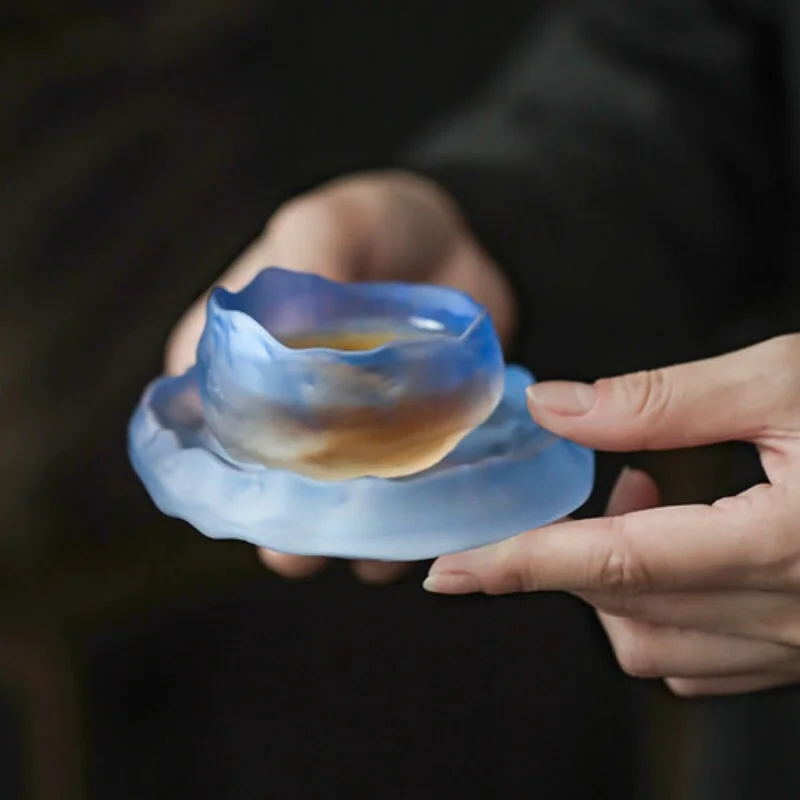 

Glacier Glass Tea Cup Creative Glazed Frozen Teacup with Saucer 50ml