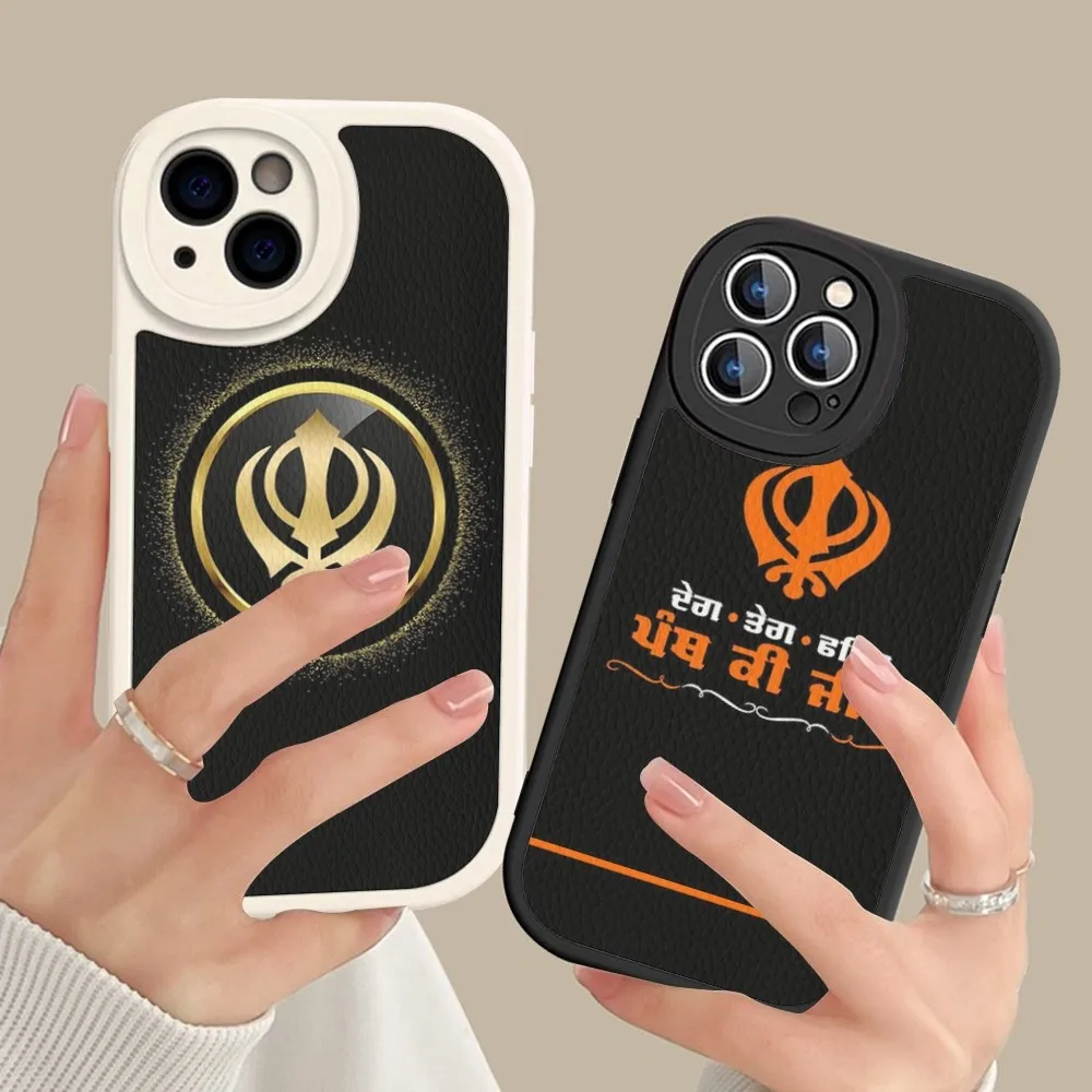 S-Sikh K-Khanda S-Sikhism Phone Case Hard Leather For IPhone 16 15 14 13 12 Mini 11 14 Pro Max Xs X Xr 7 8 Plus Fundas