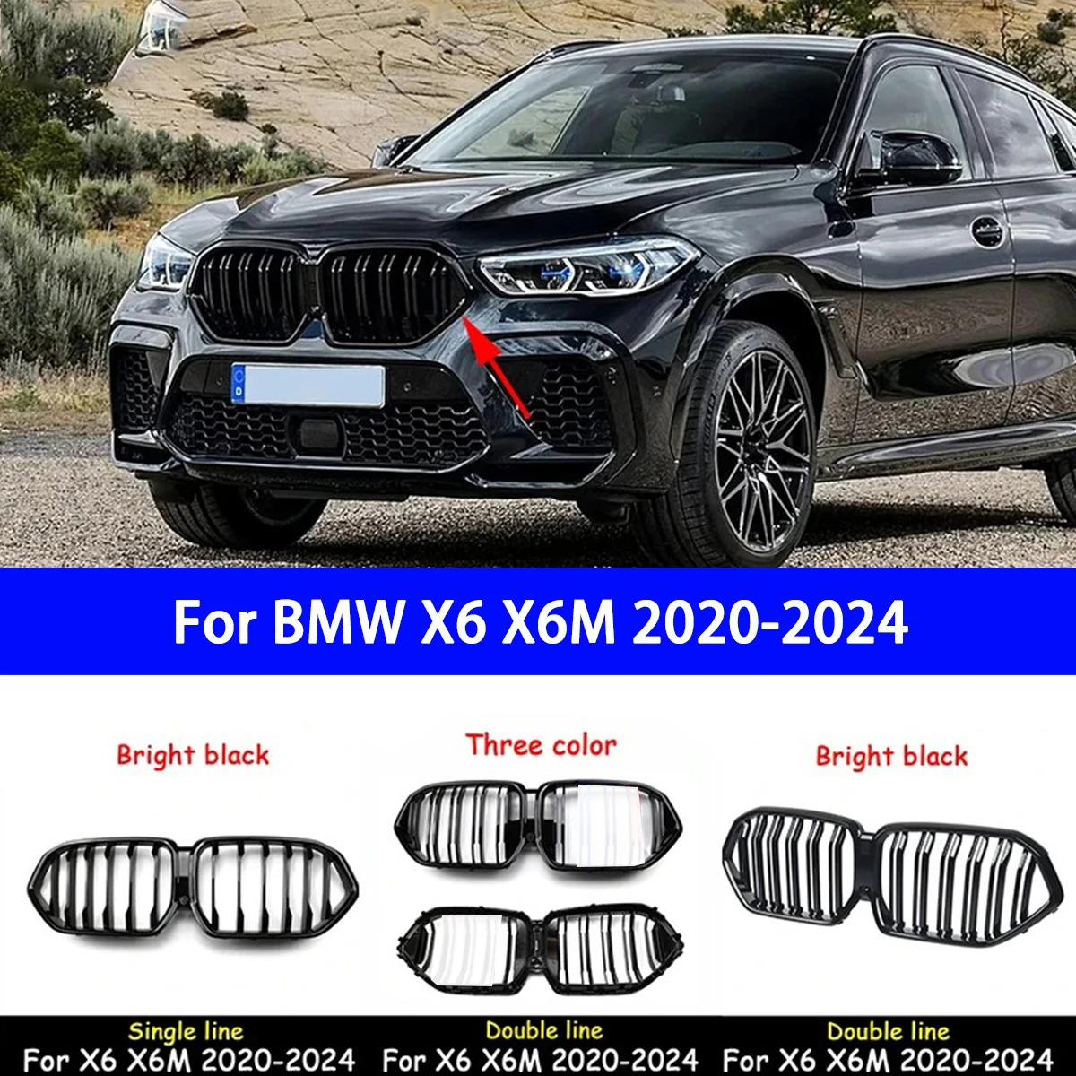 

Suitable for BMW X6 G06 F96 X6 XDrive30i 40i M60i M50D XDive30d 2020-2024 M Grille LCI Front Bumper Grille Exterior Decoration