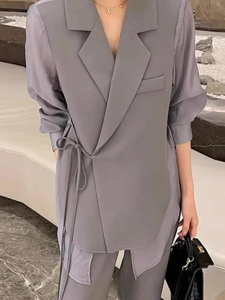 LANMREM Two-piece Set Fashion Sunscreen Style Women Patchwork Blazer With Casual Long Pants 2024 Summer New Office Lady 2ZA1460