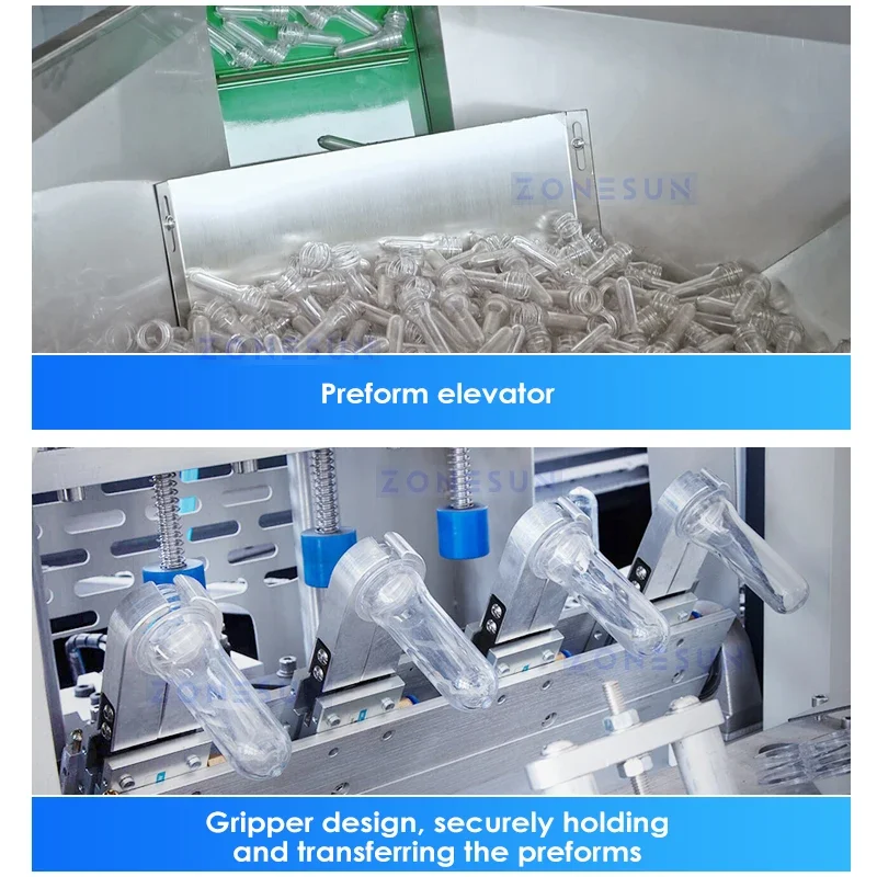 ZONESUN Automatic Stretch Blow Molding Machine PET Bottles Preforms 6 Cavity Water Juice Containers Equipment  ZS-SBM32A