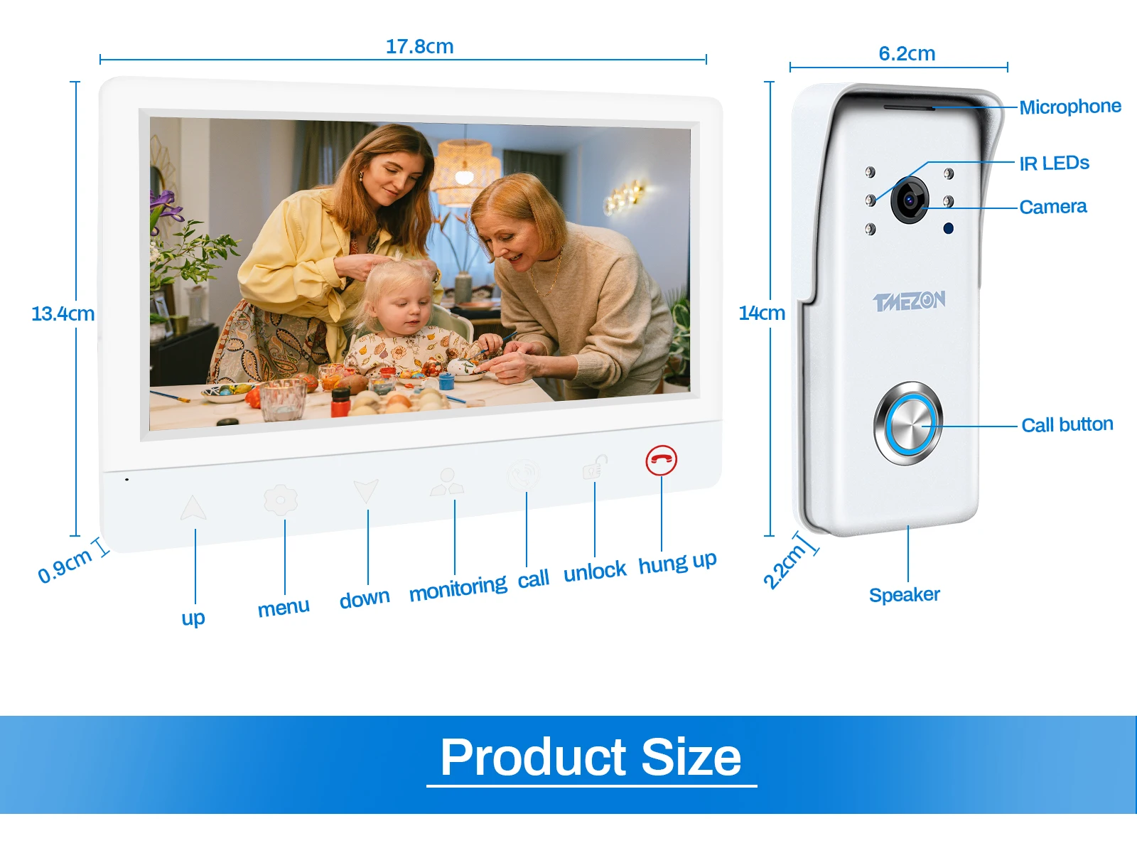 Sistema videocitofonico cablato TFT da 7 pollici 1080P con 1 telecamera 1080P, supporto registrazione/timetro istantaneo supporto 1 MONITOR