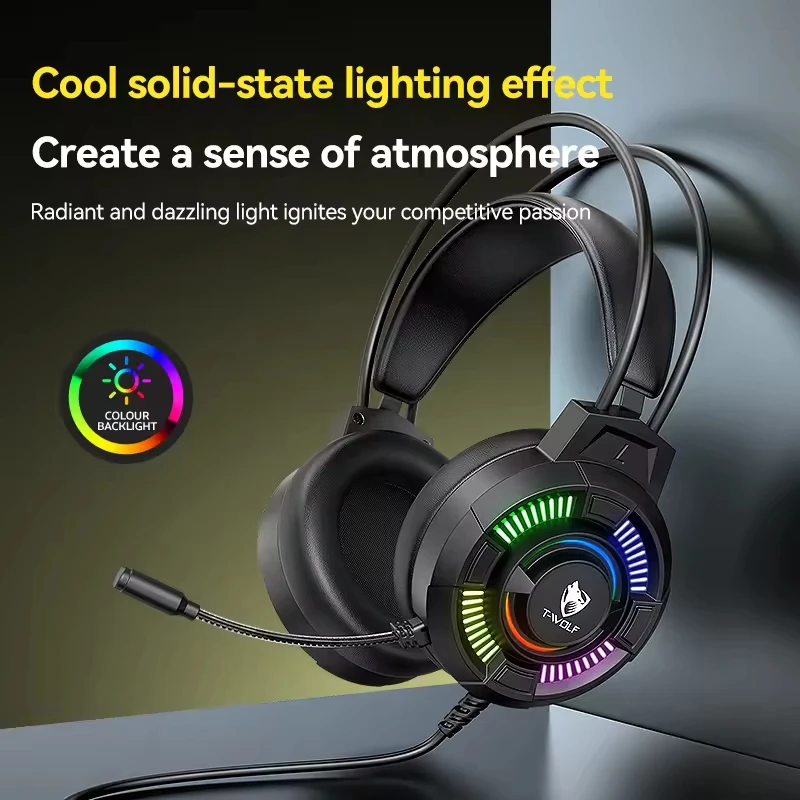 USB Computer Colorful Lighting Gaming Over Ear Headphones With Mic