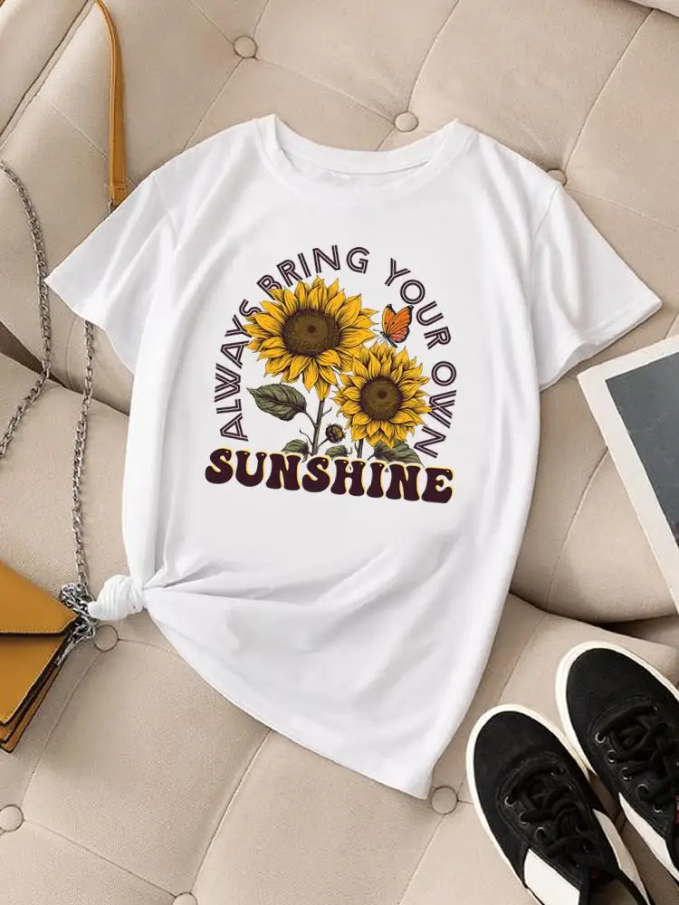 

Short Sleeve Top Woman Casual Graphic T-shirts Women's Flower Letter Cute Clothing Tshirts Print Fashion Printing Tee