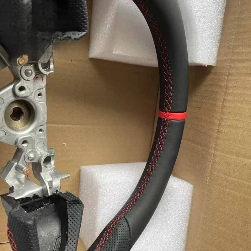 For Infiniti Q50 flat-bottomed sporty D-shaped leather steering wheel modified with red and red stitching