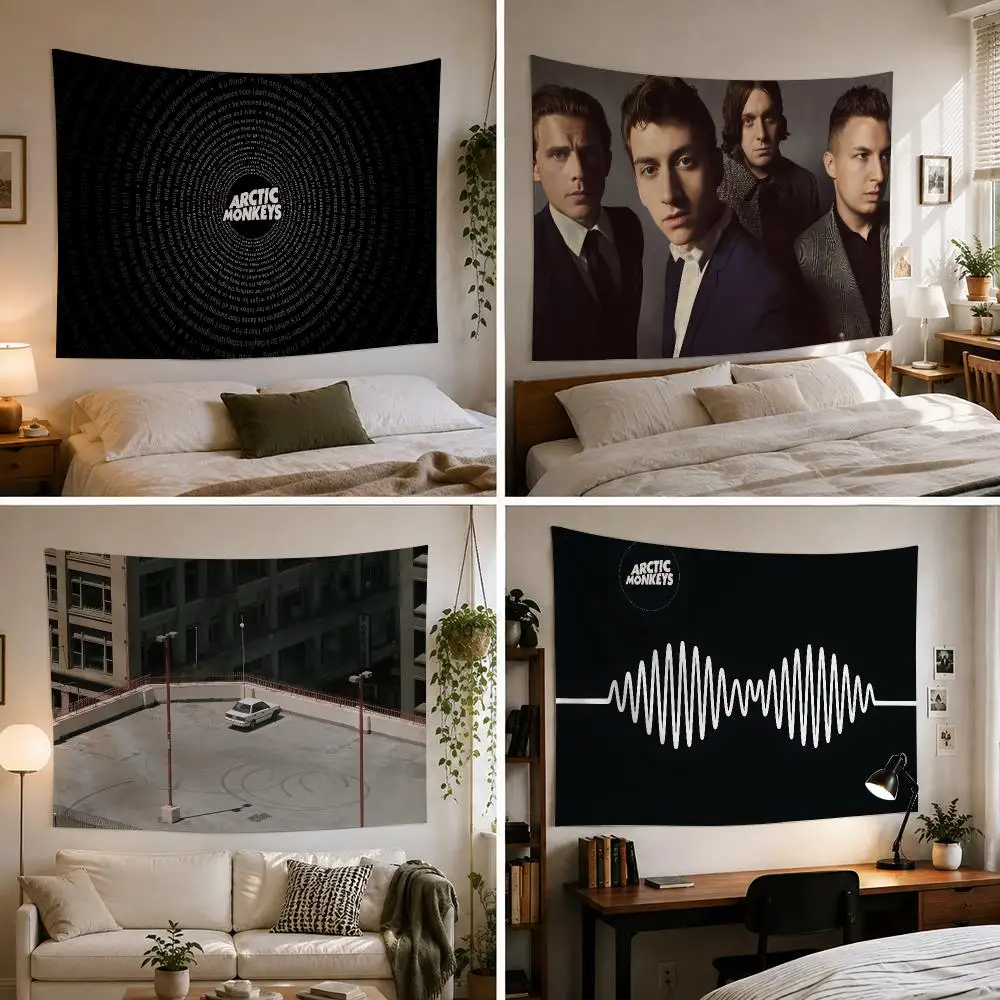 A-Arctic Monkeys Rock Tapestry Custom Living Bedroom Party Dormitory Interior Wall Bohemian Decoration Attached Clip