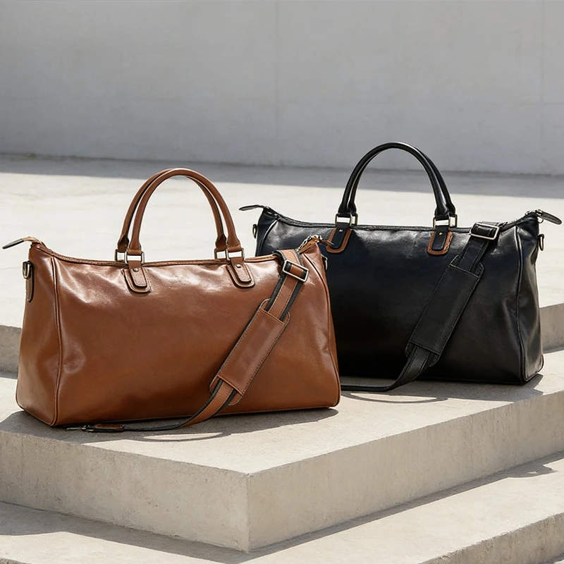 Handbag Retro Short Trip Travel Bag Leisure Oil Wax Leather Crossbody Bag Retro Men's Bag Men Leisure Travel Crossbody