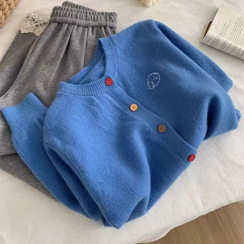 

Zjaiss 2025 Autumn Winter Versatile Long Sleeve Cardigan Embroidered O-neck Knitted Sweater Women Colorful Button Tops