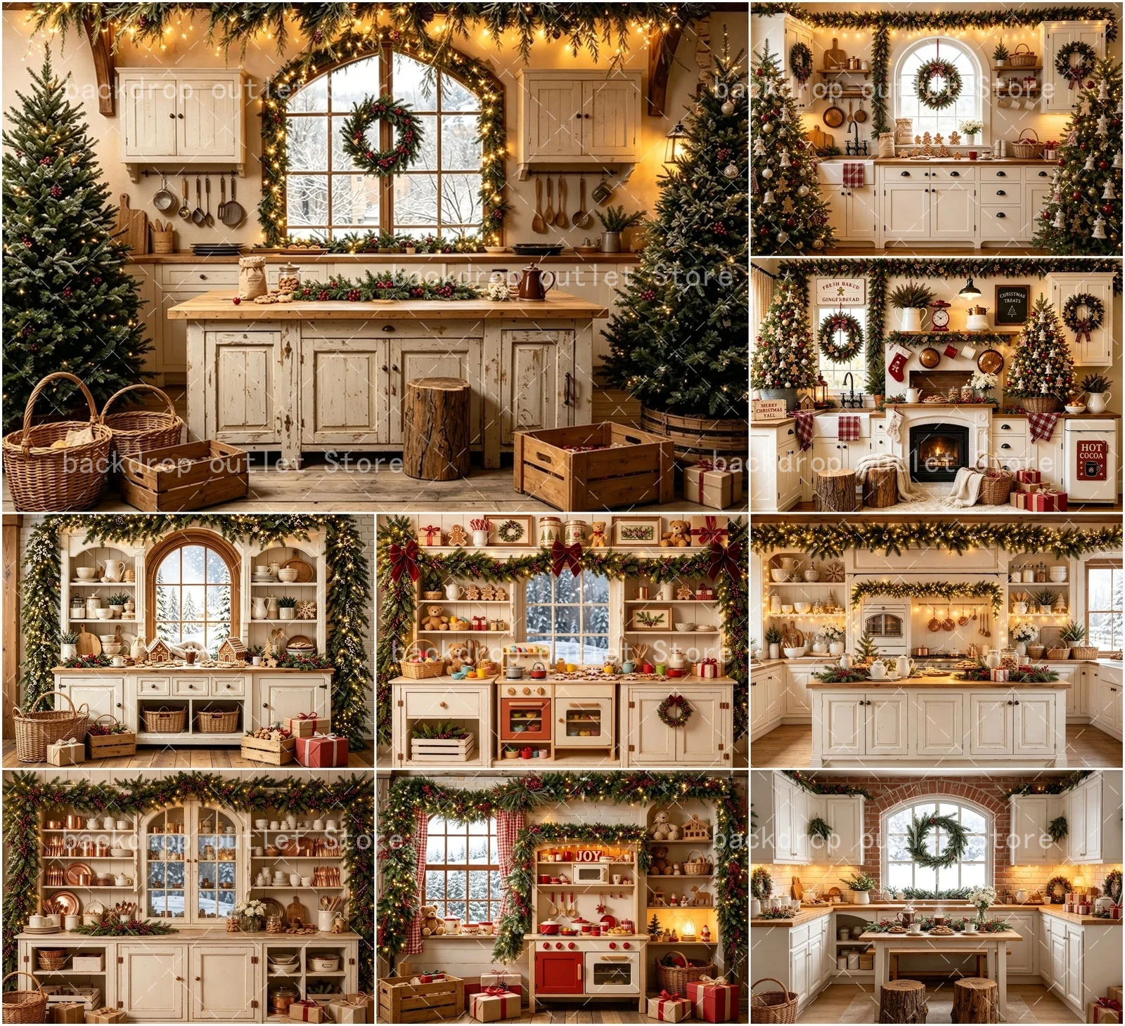 Mehofond Christmas Backdrop Photography Kitchen White Wooden Cabinet Window Garland Family Kids Winter Photo Background