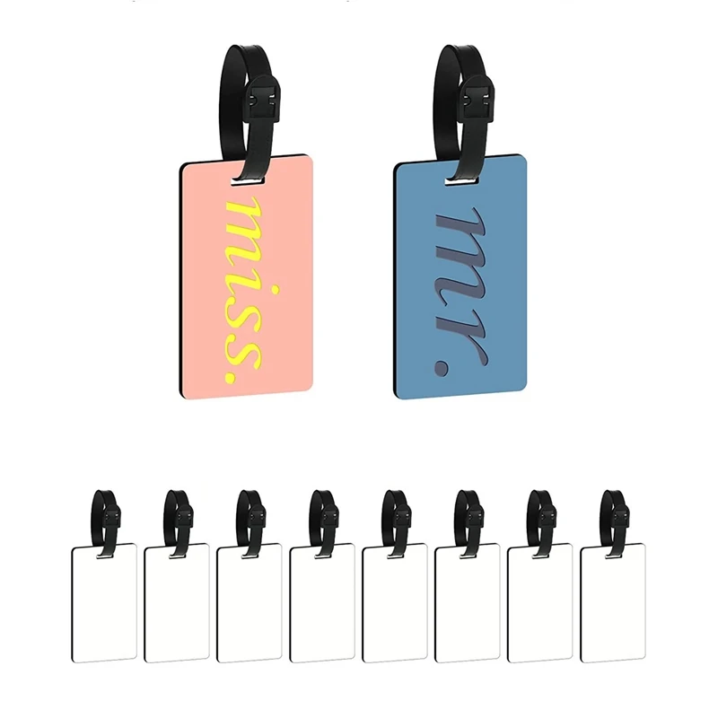 10PCS Sublimation Blank Travel Bag Baggage Tags With Strap Double Sided MDF Suitcase Label Tag