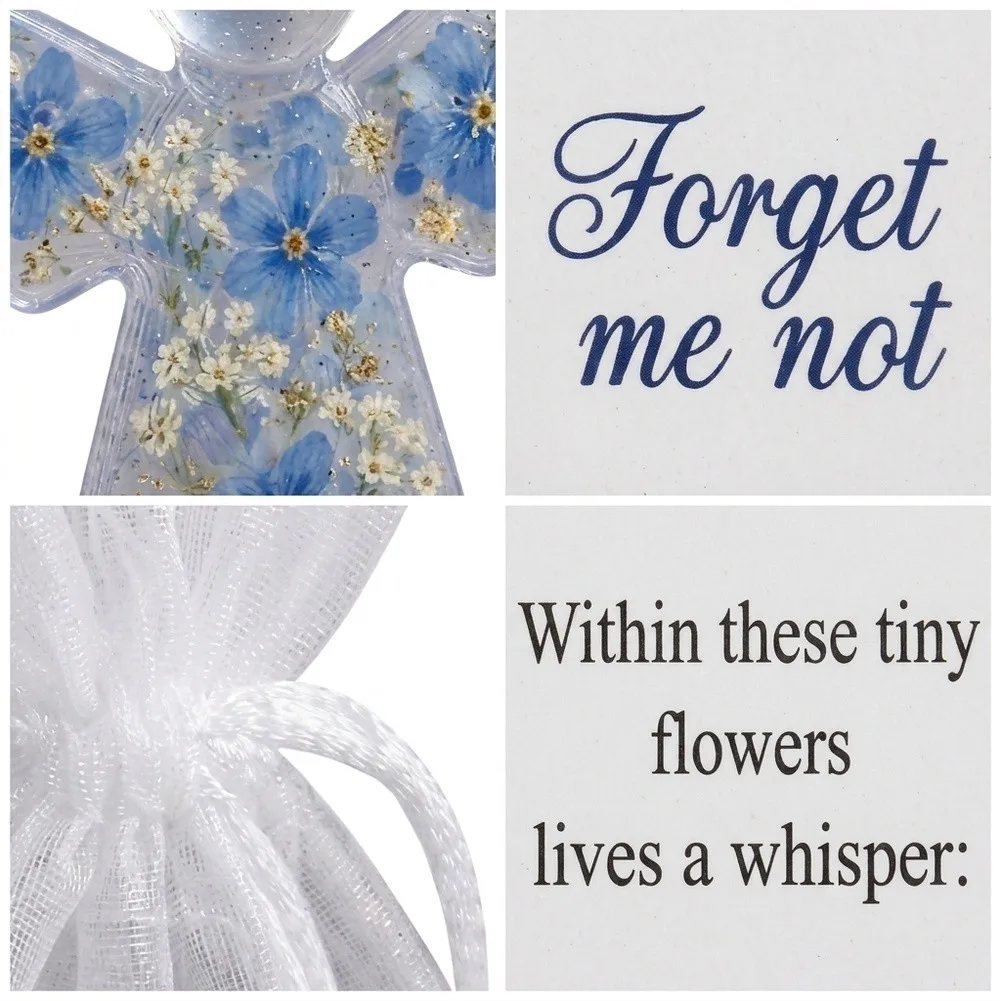 Memorial Angel Statue with Dried Forget-Me-Not Flowers Thoughtful Remembrance Keepsake Plastic 7 x 6.5 x 0.3 cm