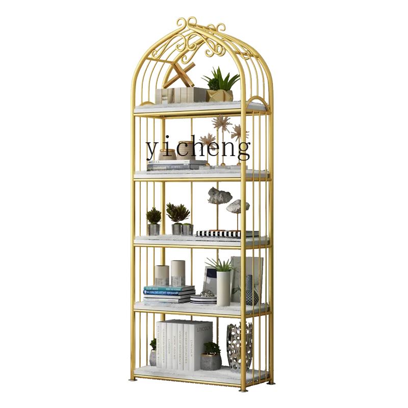 

TQH wrought iron floor rack light luxury bookshelf display rack living room utility bird cage display rack