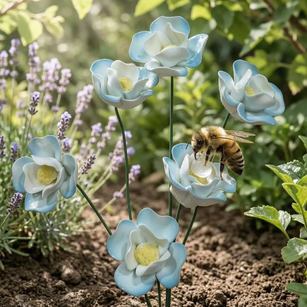 Bee Waterer Garden Bee Bath Ceramic Bee Watering Station Flower Shaped Feeder Garden Bird Bath Bowl Butterfly Drinking Cup 97