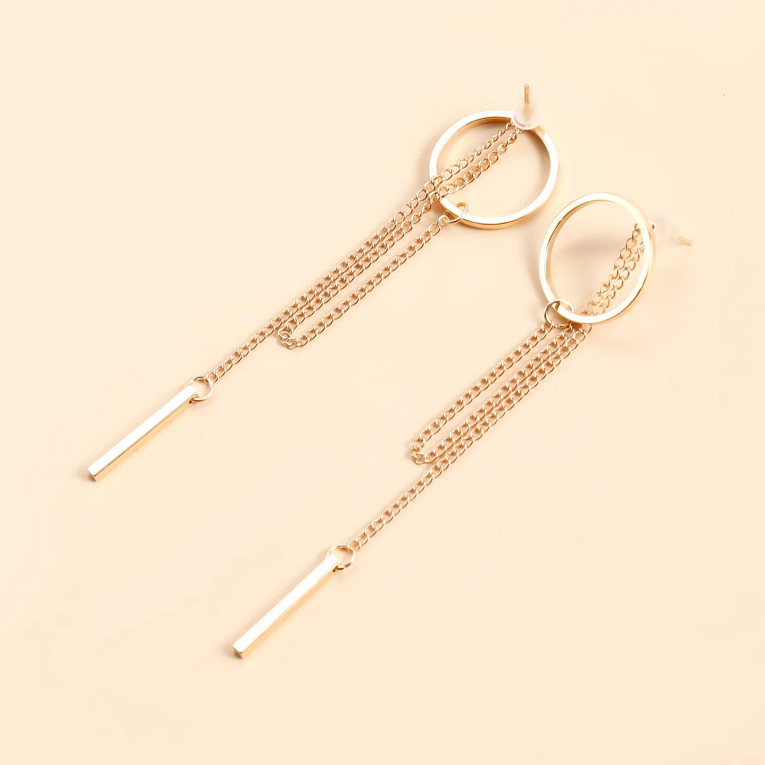 klorean Style Popular Design Long Earrings Hollow Circle Metal Black Round Pendants Geometric Tassel Hanging Earring