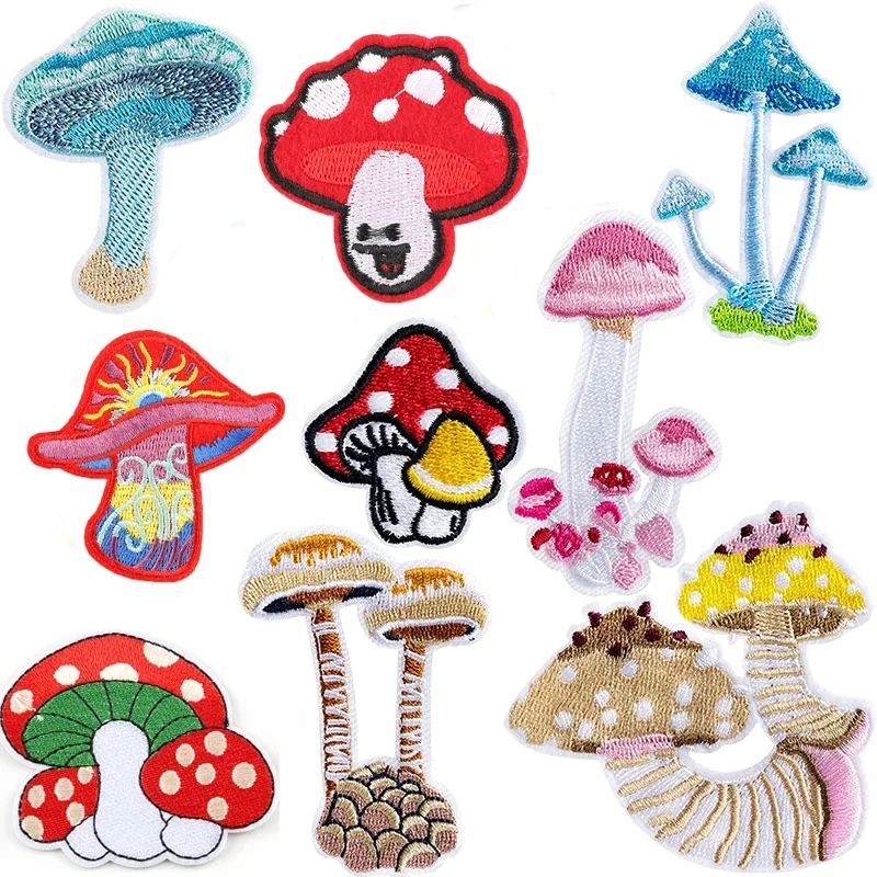 Mushroom Patches Iron On For Clothes Dress Hat Pants Shoes Curtain DIY Embroidery Patch Sewing Craft Decoration