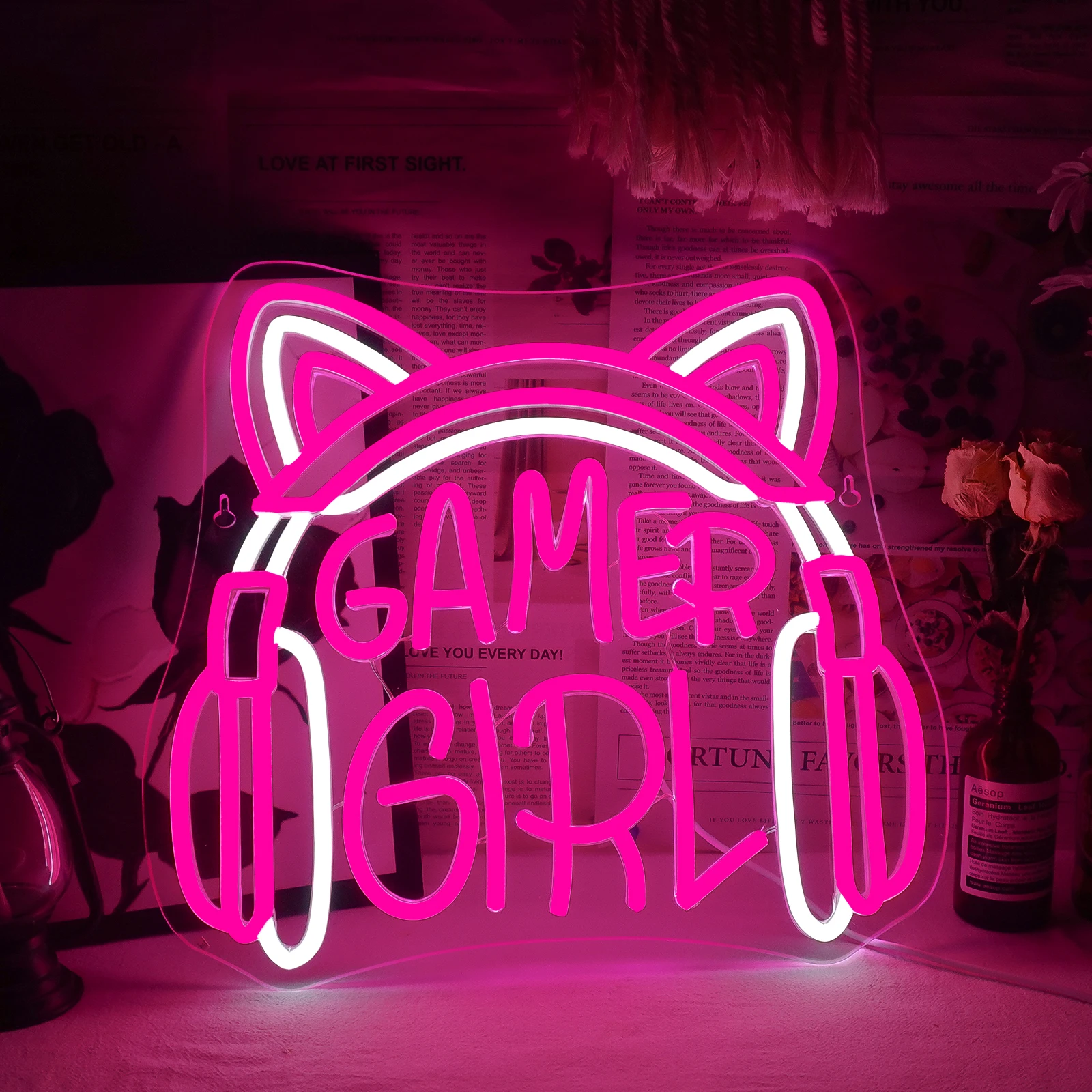 

Cat Headset Neon LED Sign Gamer Girl Pink Neon Lights Game Room Decoration For Home Bedroom Bar Party Gaming Zone Club Art Signs