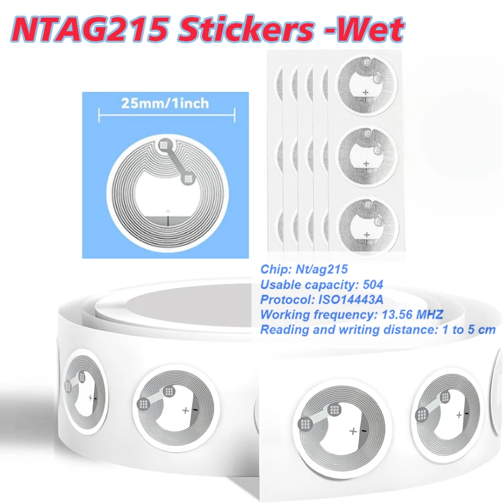

50/100/300Pc Wet Tags NTAG215 NFC Stickers RFID NFC Sticker 13.56Mhz Changeable Re-Writtable Round Copy Transparent Label