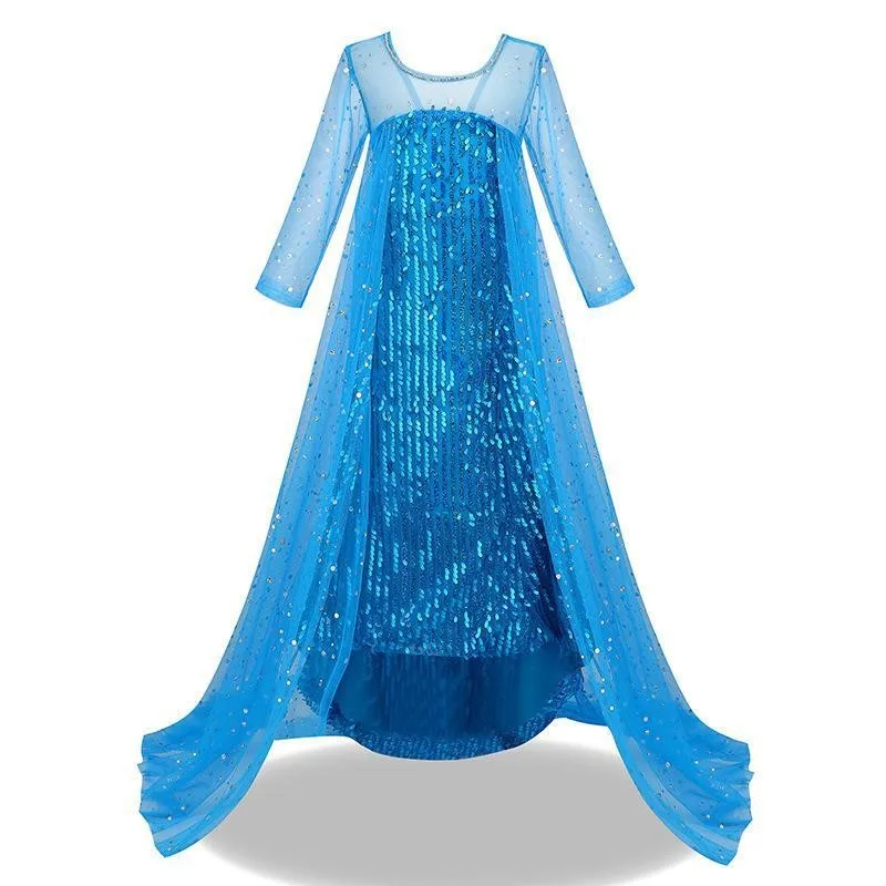 Disney Elsa Dress Kids Cosplay Costumes Sequined Mesh Ball Gown Carnival Party Frozen Prom Gown Children Princess Dress for Girl