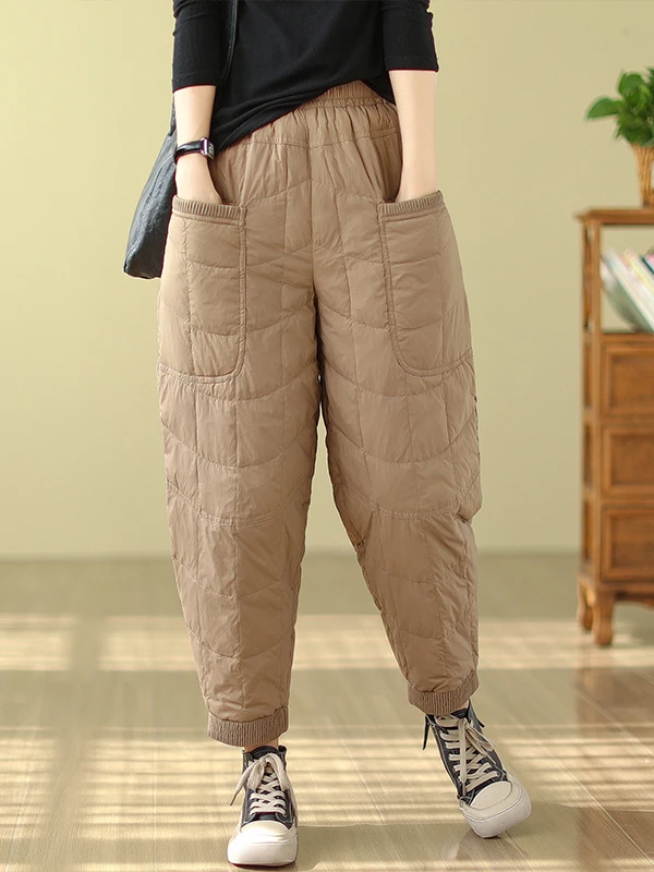 Pantalones informales holgados para mujer, pantalones cálidos de algodón a la moda para invierno, pantalones largos de cintura media con pierna recta, acanalados de Color puro