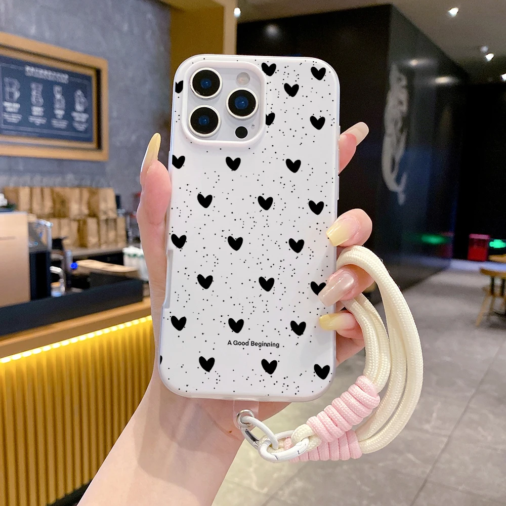 Handschlaufe 2-in-1 Handyhülle für iPhone 17 11 13 12 14 15 16 Pro Max XS XR X 7 8 Plus 17 Air Heart Polka Dot mit Lanyard-Abdeckung – Detail 4