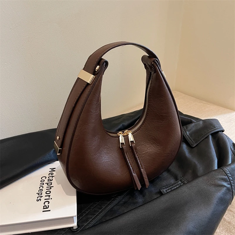 Brand Half Moon Handbag Luxury Pu Leather Underarm Shoulder Bag For Women Designer Handbag Purse 2023 Fashion Armpit Bag Hobos