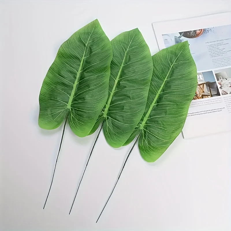 10pcs Green Realistic Artificial Banana Leaf Palm Branches Weddings Christmas Thanksgiving Office Home Garden Decoration Foliage - view 3